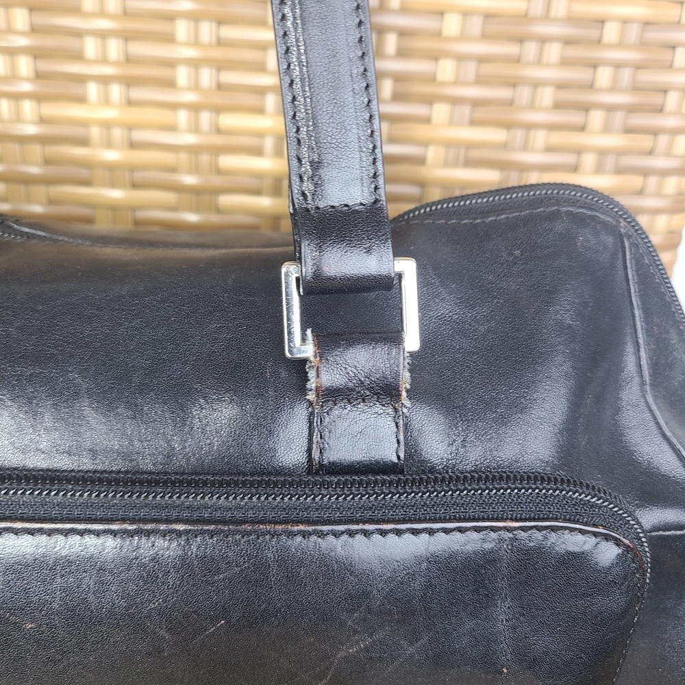 Hobo International Smooth Black Leather Satchel Bag Classic Design Organizer - Picture 3 of 16
